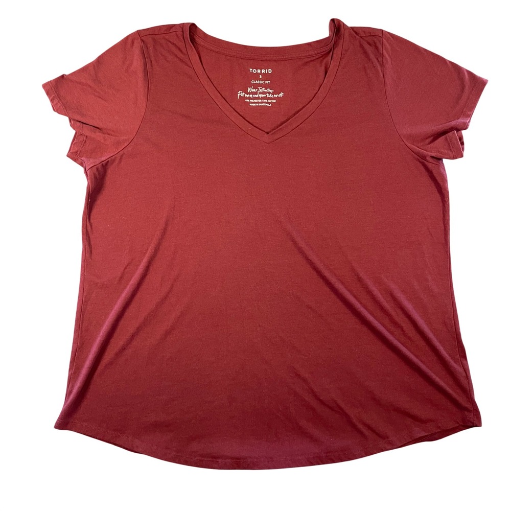 Torrid Classic Fit V-Neck T-Shirt Womens 3 Plus Size (3X)‎ Burgundy Short Sleeve